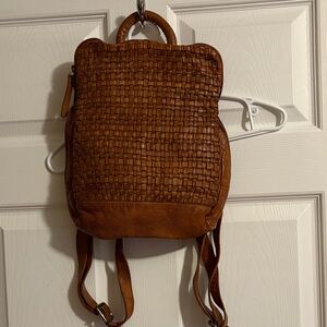 Brown Woven Leather Backpack